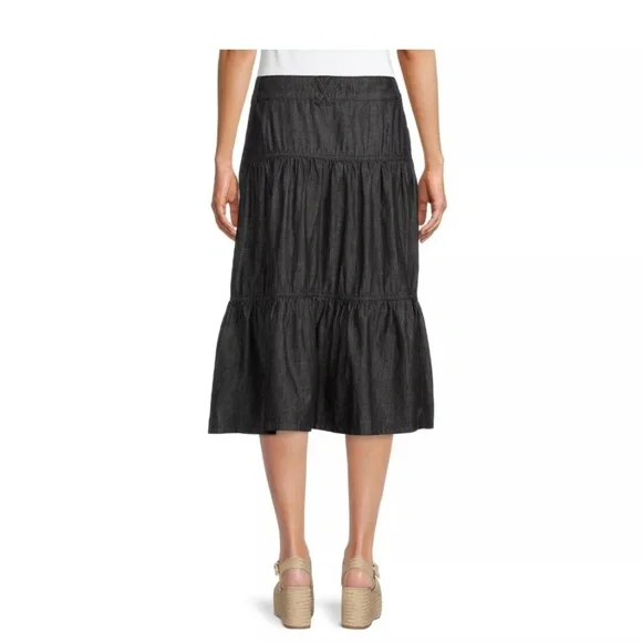 Time and Tru Black Denim Tiered Button Down Skirt Size 8 NEW - Picture 3 of 5